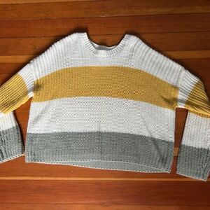 Striped Yellow, White, and Green Women's Oversized Sweater